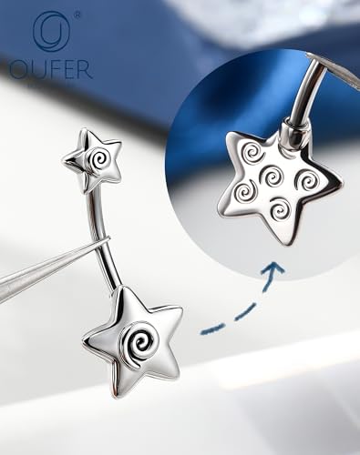 OUFER 316L Surgical Steel Belly Button Rings, 14g Belly Rings for Women, Star Navel Piercing Jewelry, Curved Navel Barbell for Men