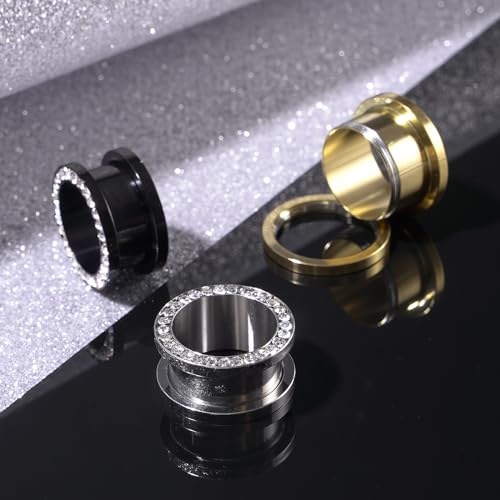 6PCS Stainless Steel Ear Tunnels Kit Double Flare Saddle Ear Expanders Earring Tunnels Gauges Ear Plugs Ear Stretching Set CZ Piercing Jewelry for Women Men 2G-5/8” - color: Style-A, size: 9/16"(14mm)