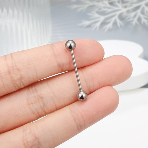 Grade 23 Titanium Externally Threaded Nipple Piercing Jewelry Barbell Ring Tongue Rings Nipple Straight Body Piercing Jewelry for Women Men 14G 16G 12mm 14mm 16mm 19mm - style: 16GA - 3/4" (19mm)