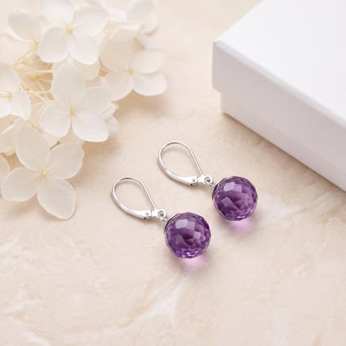 Pearl Leverback Earrings for Women Dangle Round Gemstone Earrings Birthstone Jewelry Gift Anniversary for Her - color: 02 February birthstone