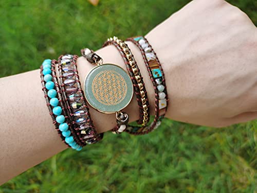 Women Wrap Bracelets Boho Natural Stone Jasper Turquoises Strand Bracelet Jewelry Collection - color: Aventurine