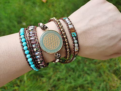 Women Wrap Bracelets Boho Natural Stone Jasper Turquoises Strand Bracelet Jewelry Collection - color: Aventurine