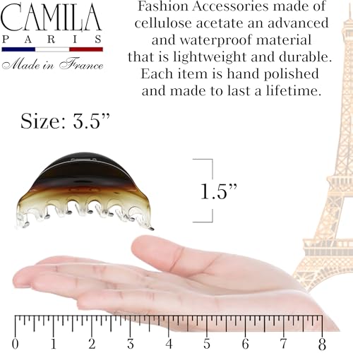 Camila Paris CP2379 French Hair Clips for Women, 3.75" Large Claw Clip Strong Hold All Day, Girl Large Claw Clips for Thick Hair, No Damage No Slip Flat Clip for Women. Made in France - color: Clear