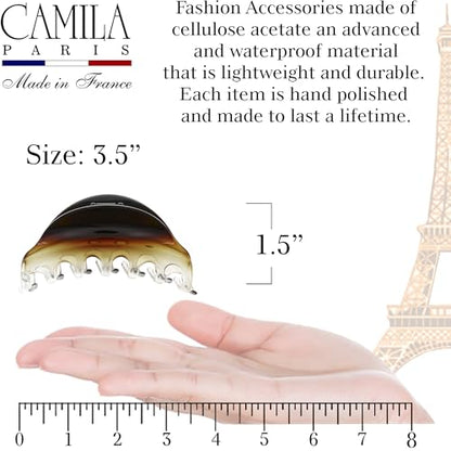 Camila Paris CP2379 French Hair Clips for Women, 3.75" Large Claw Clip Strong Hold All Day, Girl Large Claw Clips for Thick Hair, No Damage No Slip Flat Clip for Women. Made in France - color: Clear