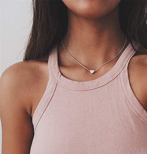YANCHUN Layered Necklaces for Women Gold Necklace Stack Star Heart Choker Dainty Necklace Love Heart Chain Jewelry Gifts for Women - color: 2: Silver Heart Choker
