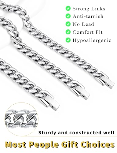 Stainless Steel Mens Cuban Link Chain, Miami Cuban Chain Bracelets for Men, 8mm Wide 7.5 8 8.5 9Inch Hip Hop Mens Bracelets,Gift for Father Husband Son men chain - style: Stainless Steel 7.5 inch