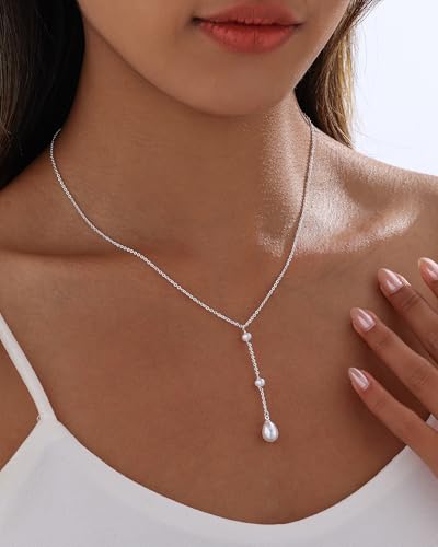 Pearl Necklaces for Women Trendy 14k Gold Plated Cubic Zirconia Pearl Pendant Necklace Valentines Day Wedding Birthday Mother's Day Gifts Dainty Gold Necklace for Women - color: Style 6 - Silver Necklace