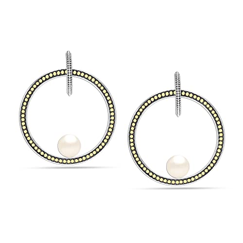 LeCalla Real 925 Sterling Silver C Hoop Earrings | Lightweight Small Hoops Italian Half Earring Hoops for Women - color: Caviar Pearl Drop-40mm