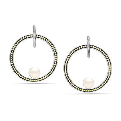 LeCalla Real 925 Sterling Silver C Hoop Earrings | Lightweight Small Hoops Italian Half Earring Hoops for Women - color: Caviar Pearl Drop-40mm