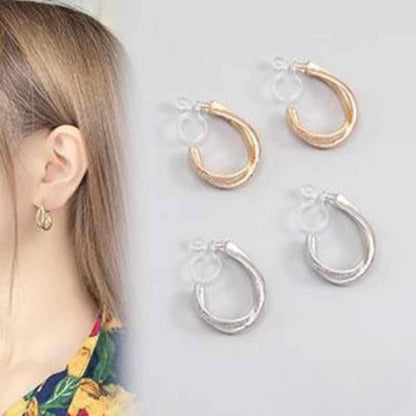 Hoop Invisible Clip On Earrings for Women Not Pierced Gold Small Twisted Hoop Comfortable Silver Large Clip On Earrings - color: Textured Cross Hoop Gold