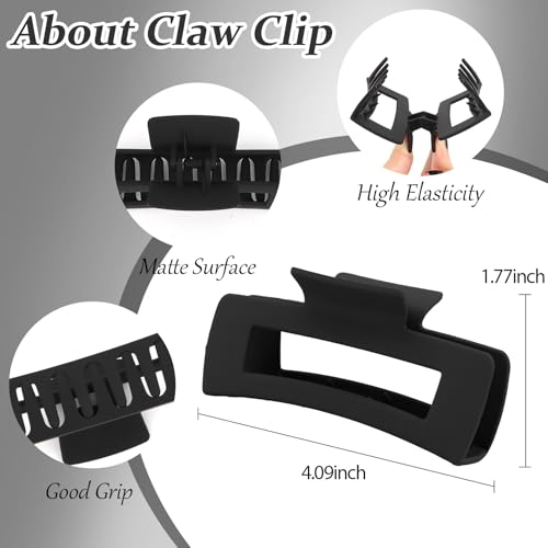 YISSION Claw Clip and Satin Scrunchie Set, 2 Pack Black Hair Accessories, No Damage Hair Ties Non Slip Large Hair Clips for Women Girls Thick Thin Hair Daily Wear Party Wedding - color: Black