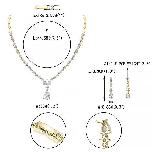 EVER FAITH Pear Shaped Cubic Zirconia Bridal Wedding Jewelry Set for Women | Gorgeous Water Drop Bride Necklace Dangle Earrings, for Bride Bridesmaid - color: Clear Gold-Plated-Brass