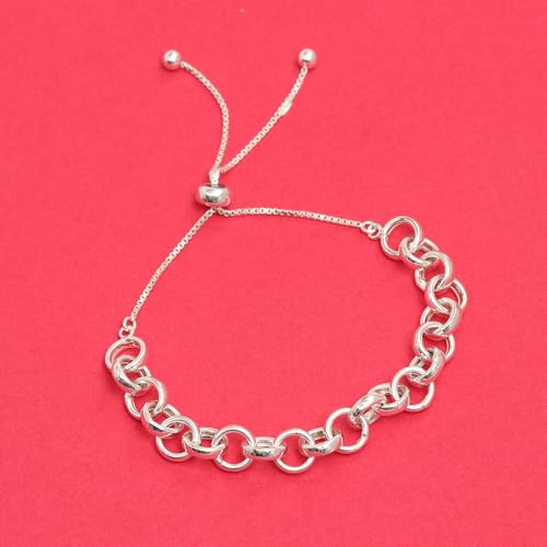 Charmsy 925 Sterling Silver Sliding Bolo Bracelet for Women | Women's Italian Handmade Adjustable Bolo Bead Ball Slider Bracelet - style: Rolo Link Chain Bracelet