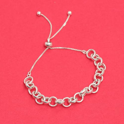 Charmsy 925 Sterling Silver Sliding Bolo Bracelet for Women | Women's Italian Handmade Adjustable Bolo Bead Ball Slider Bracelet - style: Rolo Link Chain Bracelet