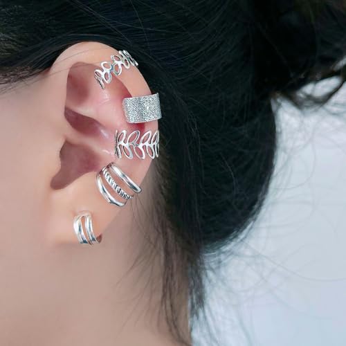 5 Pcs Gold Ear Cuffs for Women Non Piercing Ear Cuff Earrings Clip on Earring Set Huggie Hoop Earrings Cartilage Earrings Stack Jewelry for Women
