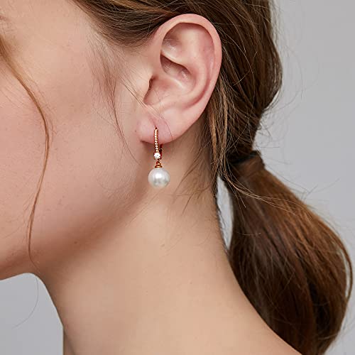 Jiamiaoi Pearl Dangle Earrings 925 Sterling Silver Pearl Earrings for Women 10mm White/Black Pearls - color: A4-Rose-10mm Pearl
