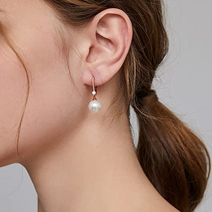 Jiamiaoi Pearl Dangle Earrings 925 Sterling Silver Pearl Earrings for Women 10mm White/Black Pearls - color: A4-Rose-10mm Pearl