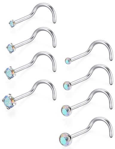 18G 20G 22G Titanium Stainless Surgical Steel Nose Rings Studs for Women L Shaped Nose Studs Screw Nose Ring Piercing Jewelry for Women Men Diamond CZ 1.5mm 2mm 2.5mm 3mm Silver Black Gold - style: 18g/AB CZ/Screw/Titanium