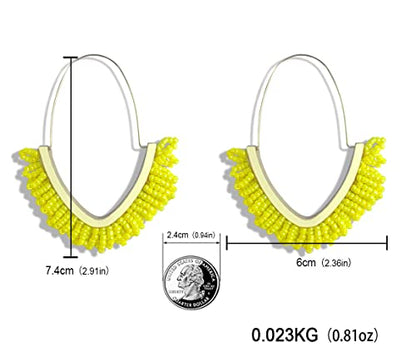 V-Shaped Beaded Dangle Earrings - Statement Drop Fringe Earrings, Boho Handmade Tassel Jewelry Gift for Women - color: Yellow