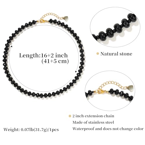 Joya Love Colorful Gemstone Beaded Necklaces For Women Trendy Rainbow Natural Stone Boho Handmade Stainless Steel Waterproof Strand Necklaces Jewelry For Women Gift - color: Black