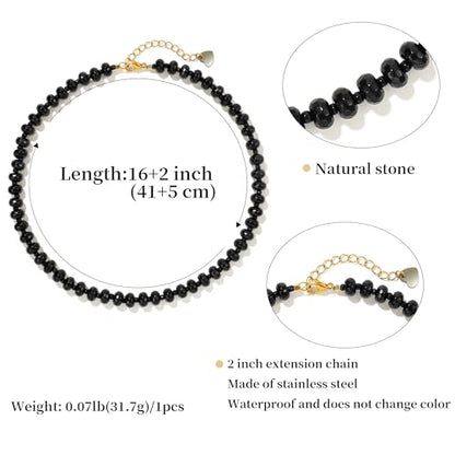 Joya Love Colorful Gemstone Beaded Necklaces For Women Trendy Rainbow Natural Stone Boho Handmade Stainless Steel Waterproof Strand Necklaces Jewelry For Women Gift - color: Black