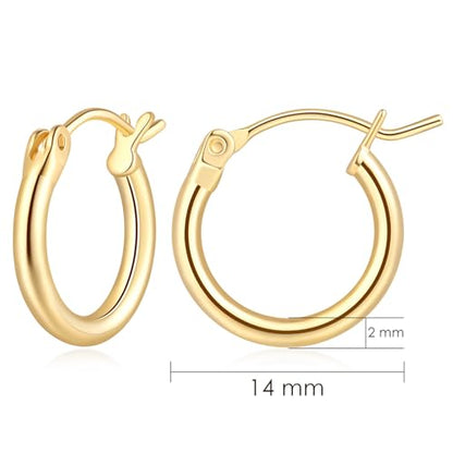 14K Gold Hoop Earrings, Huggie Hoop Earrings for Women, Hypoallergenic Lightweight Small Hoop Earring for Womens 14mm/16mm/18mm - color: 14mm