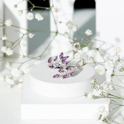 Natural Amethyst Diamond Statement Ring For Women, AAA Quality, Certified Amethyst Designer Ring - Ideal For Gift - color: 10K White Gold