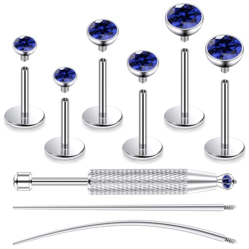 Jenxnjsjo F136 Titanium 20/18/16g Earrings Nose Lip Rings Studs Labret Medusa Tragus Helix Conch Cartilage Piercing Jewelry for Women - color: Blue, size: 20g