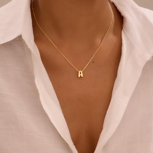 Initial Necklaces for Women Bubble Gold Silver Letter Necklace Dainty Personalized Charm Pendant Name Necklace Cute Non Tarnish Fashion Accessories Teen Gift Trendy Stuff Jewelry Gifts - color: Gold, style: A-1