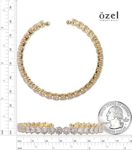 OZEL – Women’s Gold Cuff Bracelets – 18K Gold Plated Textured Bangles with Multi-Color Crystal & Rhinestone Accents – Layered Stacking Jewelry - color: 2C0380