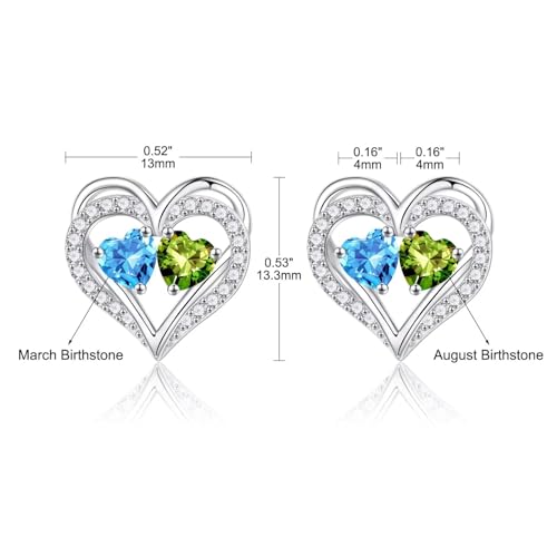 Iefil Birthstone Earrings for Women - 925 Sterling Silver Birthstone Earrings, Anniversary Birthday Gifts for Women Wife Girlfriend Mom - color: 03-08-Mar-Aug Birthstone