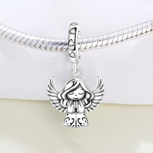 925 Sterling Silver Charms for Bracelets and Necklace Religious Cross Pendants Praying Hands, Bible, Virgin Mary, Jesus, Church Bead Jewelry - color: Cute Angel Pendant
