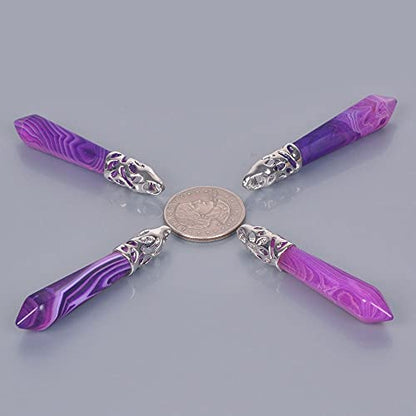 Justinstones Hexagonal Pointed Reiki Chakra Pendant Stainless Steel Chain Necklace 20 Inch Iron Gift Box - color: Purple Brazilian Agate