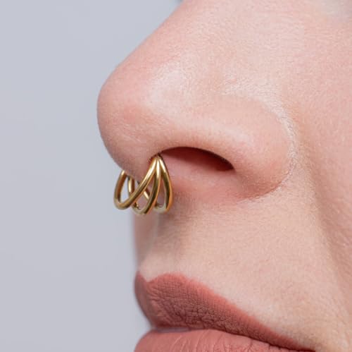 16G Septum Ring Hinged Septum Clicker Nose Ring Septum Piercing Jewelry - color: Triple-gold, size: 8mm
