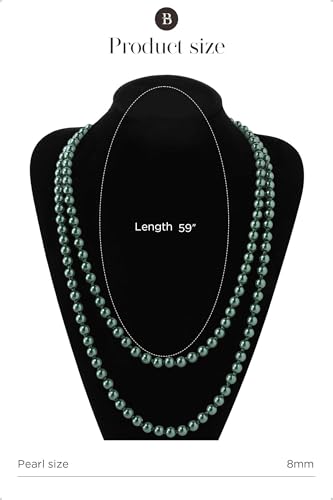 BABEYOND Long Pearl Necklace Faux Pearls Necklace Set Beaded Long Pearls Necklace 1920s Gatsby Costume Jewelry - color: Dark Green
