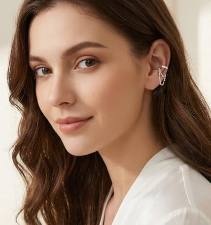 Reffeer Solid 925 Sterling Silver Minimalist Cuff Earrings Chain for Women Cartilage Wrap Earrings Helix Cuffs - color: A-Silver