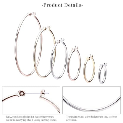 LOKUMI Resin Post Hoop Earrings | Hypoallergenic & Nickel-Free | Made in Japan | Available in 6 sizes and 3 finishes: Silver, 24K Gold, and Pink Gold - color: 50mm 18K pinkgold plated