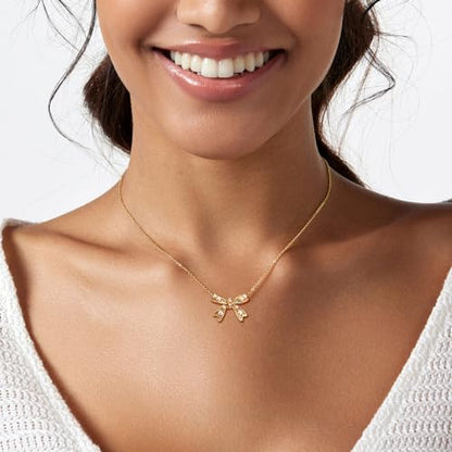 Zeffy Pearl Necklace 4MM/6MM/8MM Dainty Round Imitation Pearl Choker Necklace Wedding Pearl Necklace Delicate Jewelry for Women Simple Bridesmaid Jewelry Gifts - style: Bow Pearl Gold Necklace