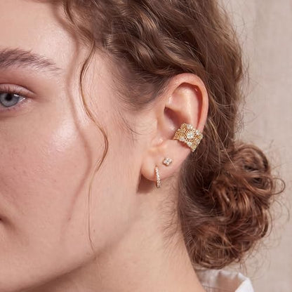 Gold Ear Cuff for Women, 14K Gold Plated Single Non-Pierced Earring with Micro-Pave Cubic Zirconia Adjustable Open Ear Clip for Daily Wear & Special Occasions - color: ear cuff-S 003
