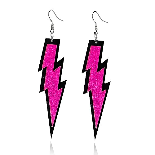 ONLYJUMP Acrylic Exaggerated Lightning Earrings Statement Punk Retro Geometric Delicate Neon Personalized Earrings Accessory Jewelry for Women - color: Glitter Rose Red