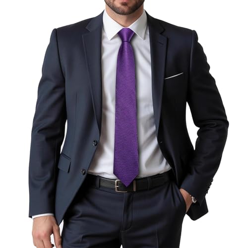 Dubulle Mens Paisley Striped Tie Woven Necktie for Men and Handkerchief Cufflinks Set Wedding Formal Business - color: Black Purple