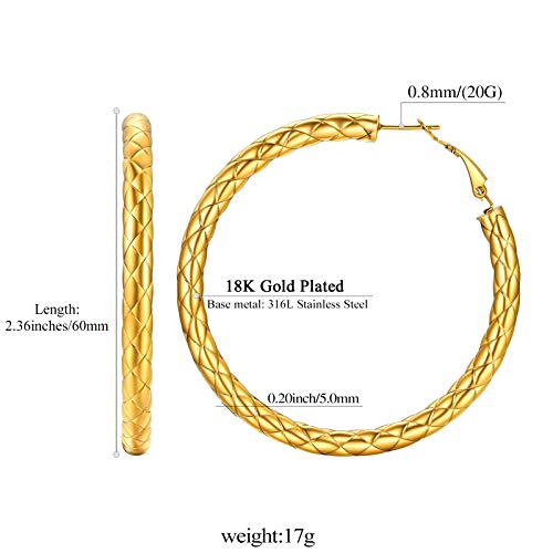 FindChic Chunky Hoop Earrings for Women, Silver/Black/14K Gold Plated Crossover Patterned Hollow Tube Rounded Loop Earrings, 30mm/40mm/60mm/80mm Hoops with Custom Name Options and Gift Box - color: c.Gold, size: 60MM