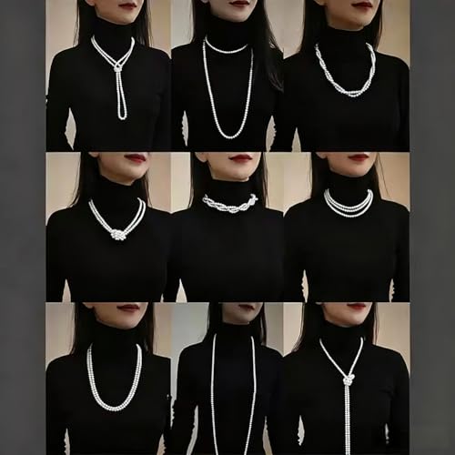 Long Pearl Beaded Necklace Layered Big Small Beads Pearl Necklaces Multi Strand Pearls Necklaces for Women Trendy Jewelry Gift - color: F: 120CM
