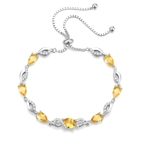 FANCIME Birthstone Teardrop Tennis Bracelet for Women, Sterling Silver 9x7mm main Gemstone Bolo Adjustable Chain Bracelet Fine Jewelry Birthday Gifts for Women Mom Wife Her - color: 11-Citrine