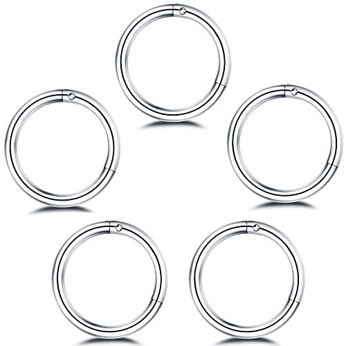 5Pcs Stainless Steel 16G 18G Sleeper Hoop Earrings for Women Men Septum Hinged Clicker Nose Lip Ring Helix Daith Cartilage Tragus Piercings Tiny Small Huggie Hoops Hypoallergenic Sensitive Ears Jewelry - style: 10mm in Silver 16G