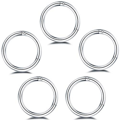 5Pcs Stainless Steel 16G 18G Sleeper Hoop Earrings for Women Men Septum Hinged Clicker Nose Lip Ring Helix Daith Cartilage Tragus Piercings Tiny Small Huggie Hoops Hypoallergenic Sensitive Ears Jewelry - style: 10mm in Silver 16G