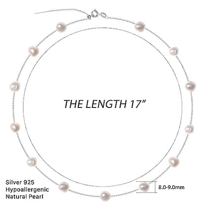925 Sterling Silver Dainty Freshwater Cultured Pearl Choker Necklace White Genuine Real Pearl Charm Necklaces Jewelry Gifts for Her - color: Satellite Baroque 8-9mm-Silver