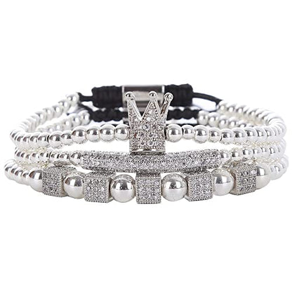 Mens Bracelet Beaded Bracelets Micro Pave Zircon Bracelets for Men Women Bracelets for Men Stainless Steel Cuff Bangle - color: F-silver