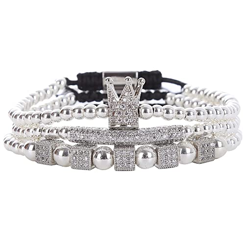 Mens Bracelet Beaded Bracelets Micro Pave Zircon Bracelets for Men Women Bracelets for Men Stainless Steel Cuff Bangle - color: F-silver