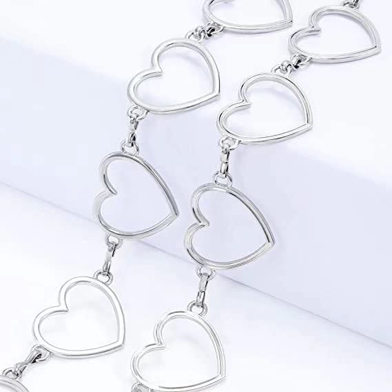 Fashion Long Tassel Metal Waist Chain Women Adjustable Body Link Belts Body Belly Jewelry for Jeans Dresses Sun Gold Plated - color: Hearts Silver